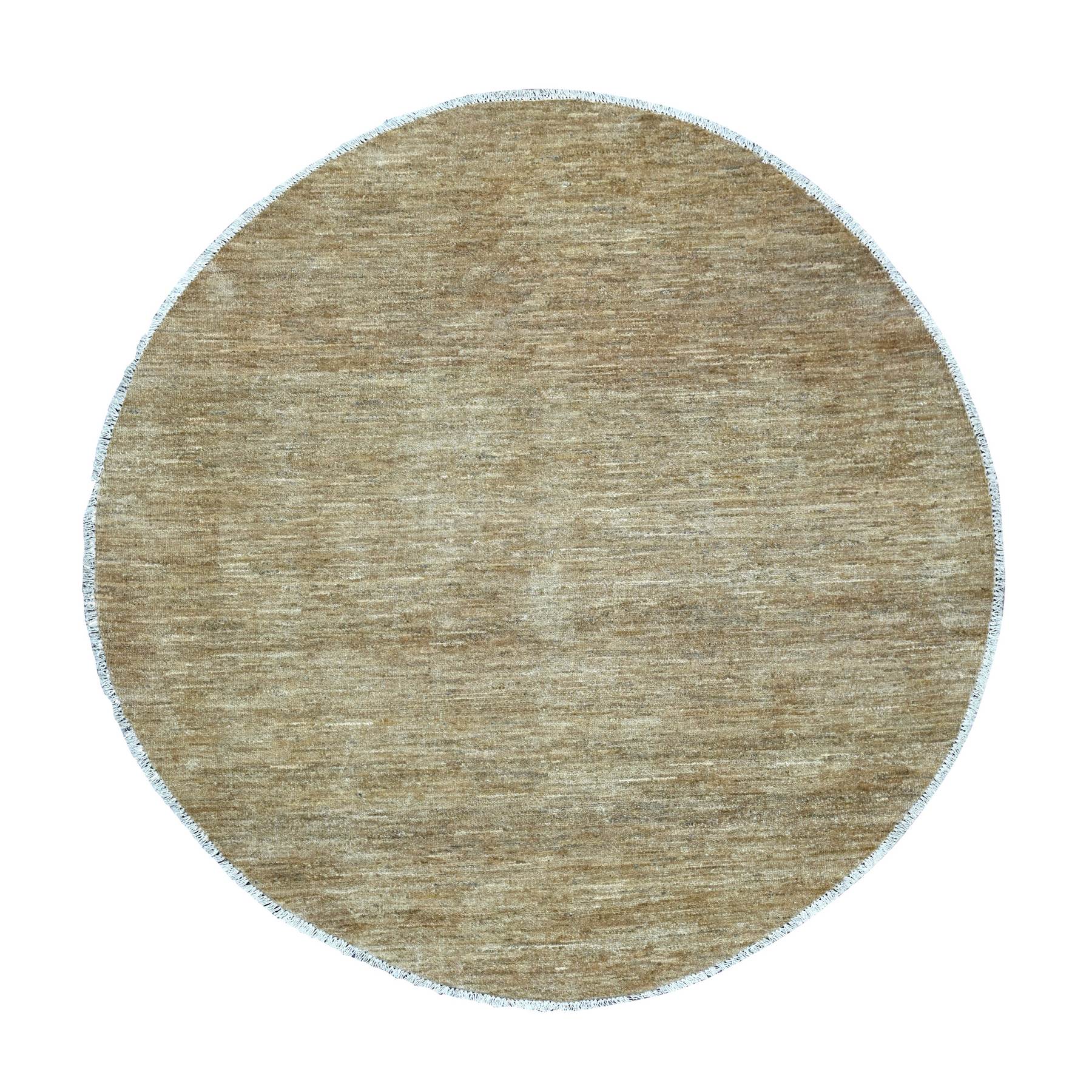 6'x6' Khaki Brown, Plain Solid Pattern, Hand Knotted, Hand Spun Ghazni Wool, Lush and Plush, Round, Oriental Rug 